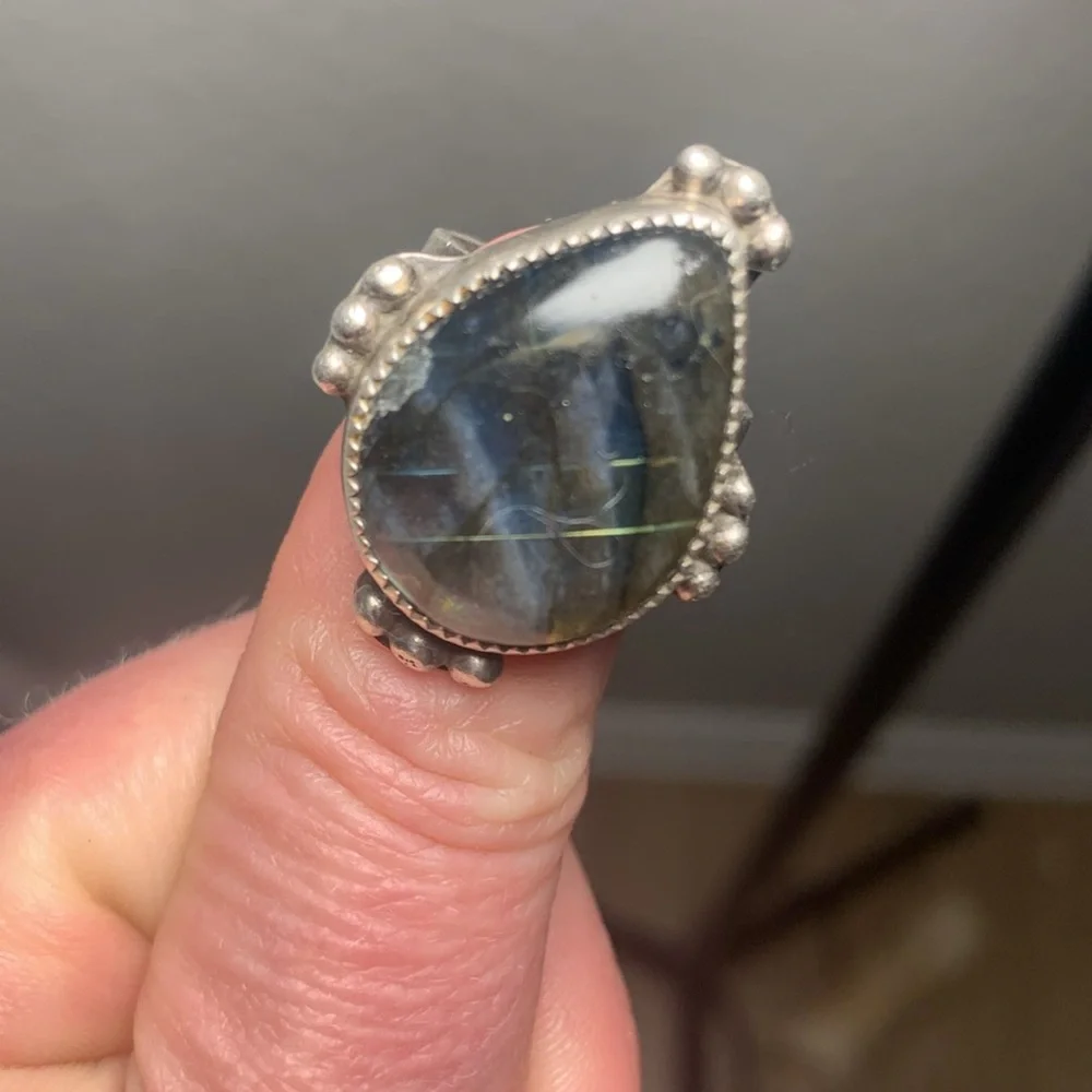 Labradorite vintage 925 silver ring size 6.5 - Picture 7 of 7